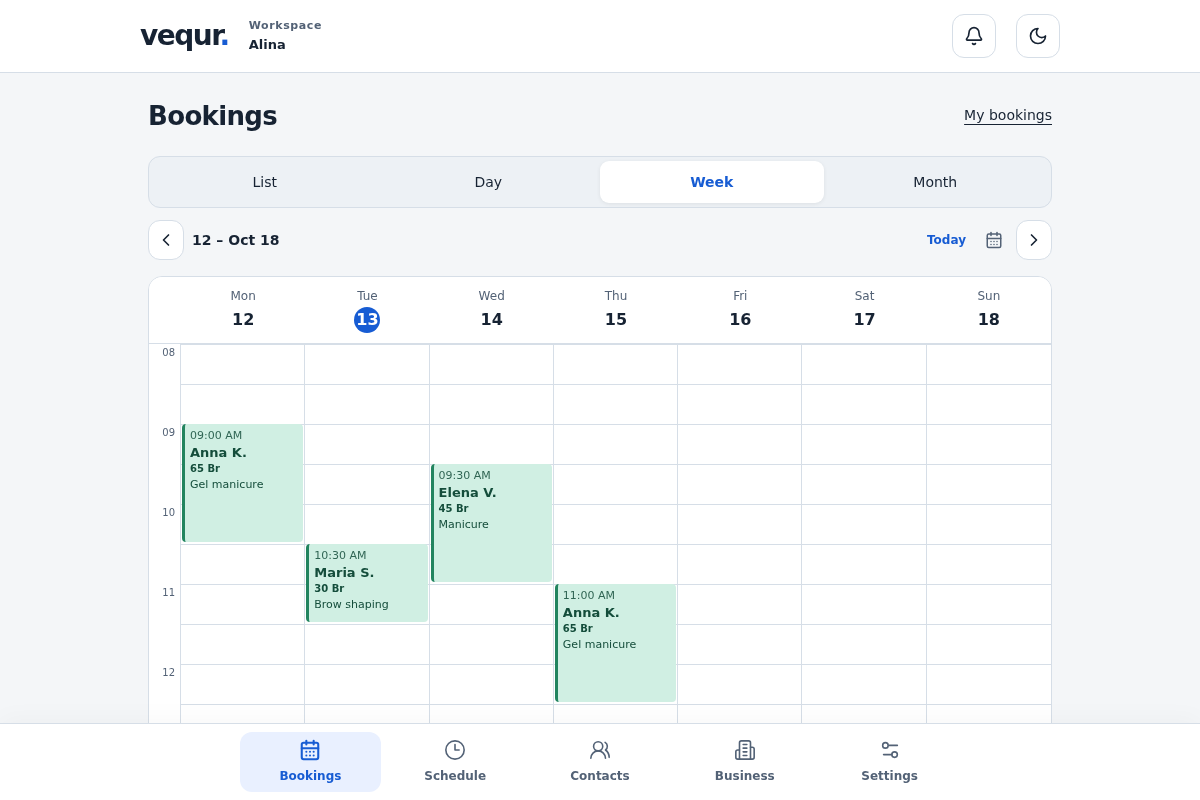 Calendar — Week. Illustrative demo data.